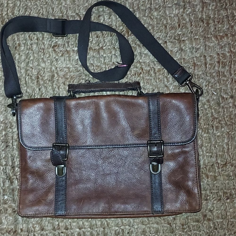 Vintage Fossil Leather Crossbody Messenger Laptop Bag
